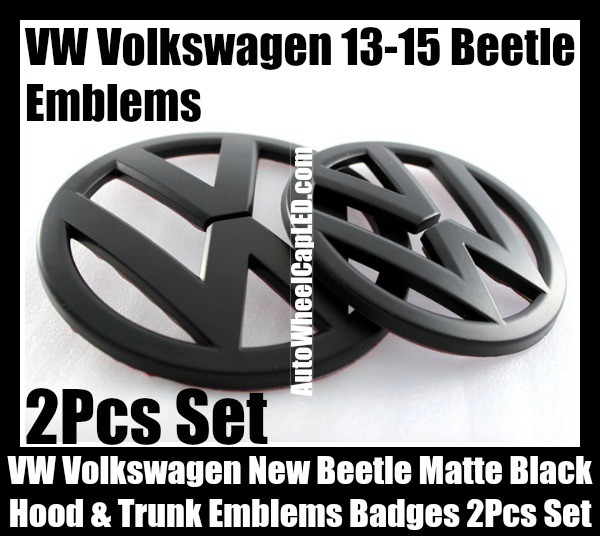 VW Volkswagen New Beetle 2013-2015 Matte Devil Black Front Hood Rear Trunk Emblems Bonnet Boot Badges 2Pcs Set