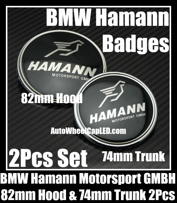 BMW Hamann Black Silver 2Pcs 82mm Hood 74mm Trunk Emblems Badges Roundels Bonnet Boot Motorsport GMBH