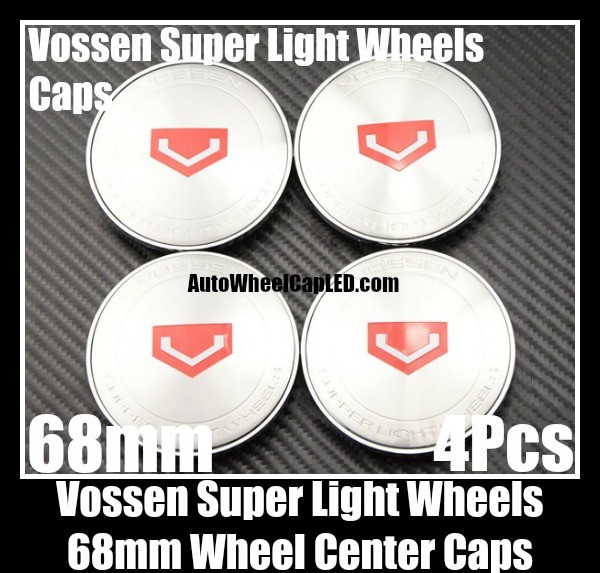 VOSSEN 68mm Metallic Silver Red Wheel Center Caps Emblems Badges Roundels 4Pcs