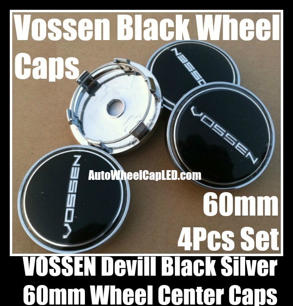 VOSSEN 60mm Devil Black Chrome Silver Wheel Center Caps Emblems Badges Roundels 4Pcs