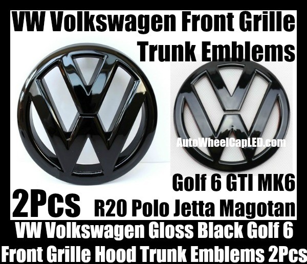 VW Volkswagen Gloss Black Golf 6 GTI Front Grille Hood Rear Trunk Emblems Badges 2Pcs  MK6 GTIs R20 New Polo Jetta Magotan Bonnet Boot Bumper