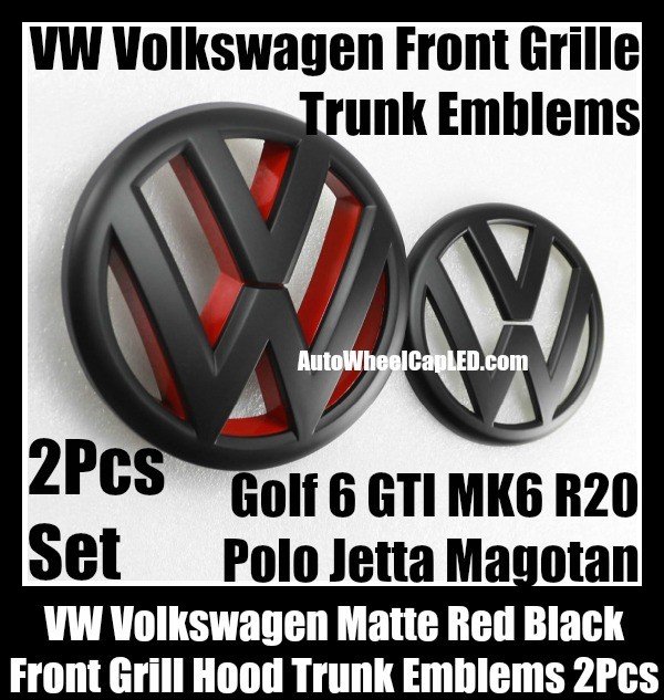 VW Volkswagen Matte Red Black Golf 6 GTI Front Grille Hood Rear Trunk Emblems Badges 2Pcs  MK6 GTIs R20 New Polo Jetta Magotan Bonnet Boot Bumper