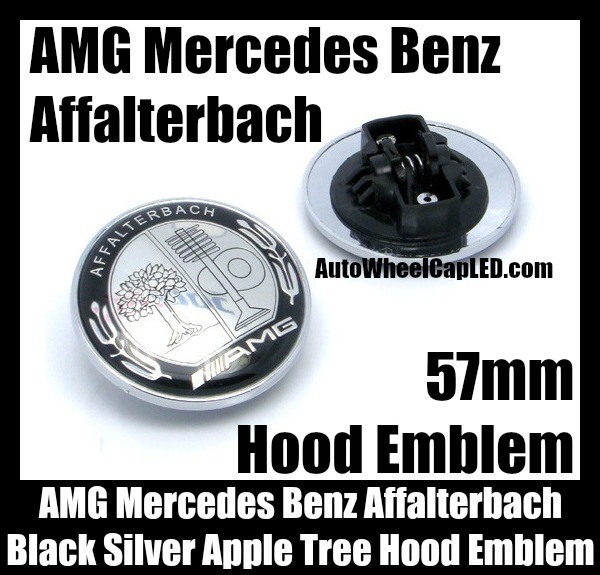 AMG Mercedes Benz Affalterbach Chrome Silver Apple Tree 57mm Hood Badge Emblem Bonnet Metal Black Class W E S C CLK SLK Series