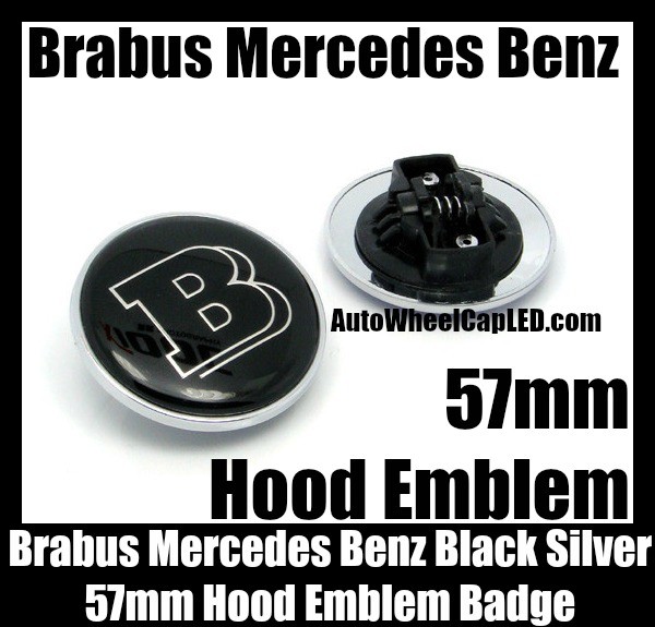 Brabus Mercedes Benz Black Chrome Silver 57mm Hood Badge Emblem Bonnet Metal Black Class W E S C CLK SLK Series