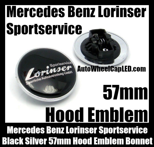 Mercedes Benz Lorinser Sportservice Black Silver 57mm Hood Badge Emblem Bonnet Metal Black Class W E S C CLK SLK Series