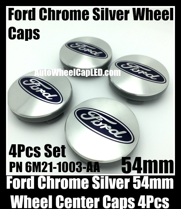 Ford Chrome Silver Blue 54mm Wheel Center Caps Emblems PN 6M21-1003-AA Roundels Focus Fiesta Escape Mondeo 4Pcs Set