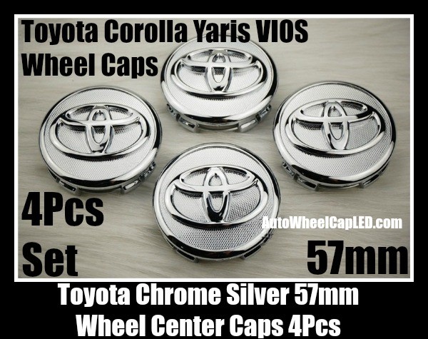 Toyota 57mm Chrome Silver Wheel Center Emblems Caps Hubs Roundels 4Pcs Corolla Yaris VIOS