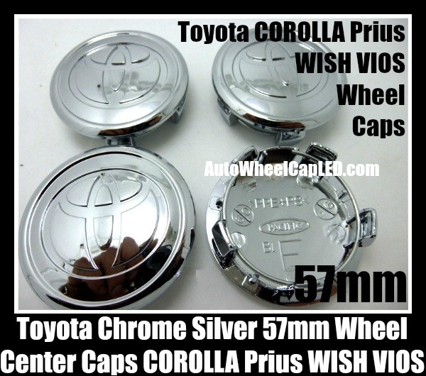 Toyota 57mm Chrome Silver Wheel Center Emblems Caps Hubs Roundels 4Pcs Corolla Prius WISH VIOS