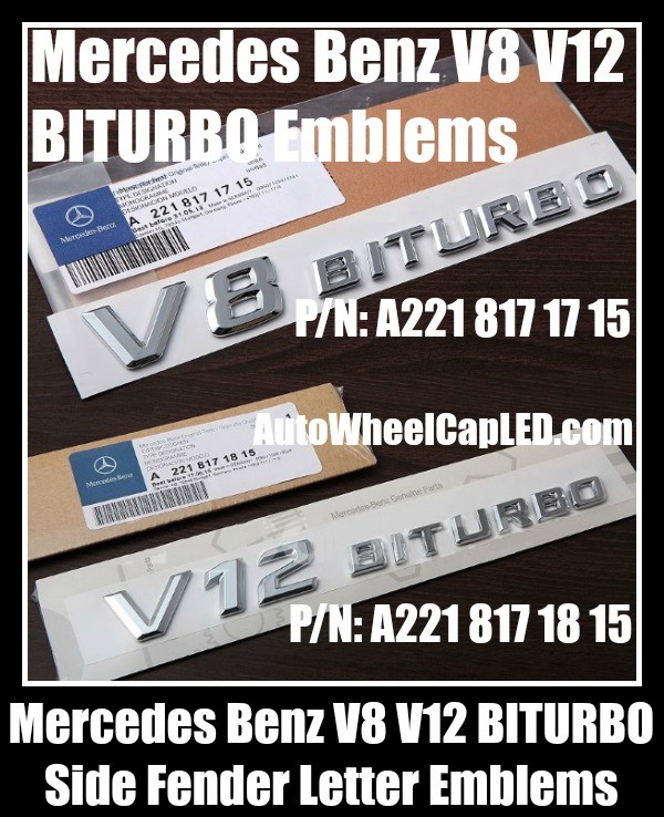Mercedes Benz V8 V12 BITURBO Sides Fenders Letters Emblems Badges A 221 817 17 15 18 AMG GL GLK SL ML Class Silver