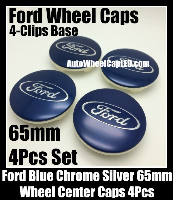 Ford Blue Wheel Center Caps Emblems 65mm Roundels Focus Fiesta Escape Mondeo 4-Clips Base 4Pcs Set