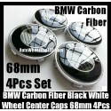 BMW Carbon Fiber Black White Wheel Center Hubs Caps 68mm 4Pcs Roundels Emblems Badges Curve