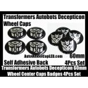 Transformers Autobots Decepticons Black Wheel Center Caps Emblems Badges Roundels 60mm 4Pcs Self Adhesive Back Stickers