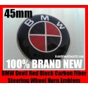 BMW Devil Red Black Carbon Fiber Steering Wheel Horn Emblem Badge Roundel 45mm