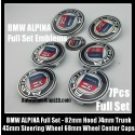 BMW ALPINA 7Pcs Emblems 82mm Hood 74mm Trunk 68mm Wheel Center Caps 45mm Steering Wheel Horn Bonnet Boot Badges Full Set