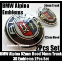 BMW ALPINA 82mm Hood 74mm Trunk Emblems Badge 2Pcs Bonnet Boot Aluminium Alloy Set