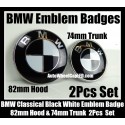 BMW Classic Black White 2Pcs 82mm Hood 74mm Trunk Emblems Badges Roundels Bonnet Boot Aluminium Alloy