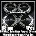 BMW AC Schnitzer Forged 68mm Wheel Center Hubs Caps Black Chrome Silver Roundels 4Pcs Emblems Badges Aluminium Alloy