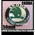 Skoda ŠKODA Steering Wheel Horn Emblem 50mm Green Chrome Silver Alloy Octavia Fabia Superb Roomster VW Volkswagen