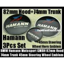 BMW Hamann Motorsport GMBH Blue Red Bird Bonnet Boot Emblems Hood 82mm Trunk 74mm Steering Wheel Horn 45mm 3Pcs Set