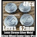 Lexus 62mm Wheel Center Emblems Caps Chrome Silver 4Pcs Set IS ES GS LS RX Metal Aluminum RX300 RX330 RX400H ES240 GS300NEW IS300 ES330 GS300, 430 LS430 RX350