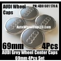 Audi 69mm Grey Chrome Silver Wheel Center Emblems Caps 4B0 601 170 A 3.0T 2.0T A3 A4 A5 A6 A7 A8 Q3 Q5 Q7 TT A4L A6L 4B0601170A