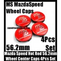 Mazda MS Mazdaspeed Hot Red Chrome Silver Wheel Center Caps Emblems 56.2mm 4Pcs Set