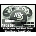 Mazda MS Mazdaspeed 60mm Devil Black Chrome Silver Wheel Center Caps Emblems 4Pcs Set
