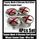 Toyota Mark X Reiz Chrome Silver Red Hot X Wheel Center Caps Emblems 4Pcs Set TRD
