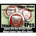 Jaguar Red Hot Chrome Silver 58mm Wheel Center Caps Emblems 4Pcs Set XF XK XJ F X Type XJS XJ6 XJ8 XJX J8 XK8 XK8