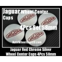 Jaguar Metallic Red Chrome Silver 58mm Wheel Center Caps Emblems 4Pcs Set XF XK XJ F X Type XJS XJ6 XJ8 XJX J8 XK8 XK8
