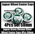 Jaguar Green Chrome Silver 58mm Wheel Center Caps Emblems 4Pcs Set XF XK XJ F X Type XJS XJ6 XJ8 XJX J8 XK8 XK8