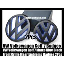 VW Volkswagen Golf 7 Matte Blue Black Front Grille Hood Rear Trunk Emblems Badges 2Pcs Set Bumper
