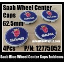 Saab Blue Wheel Center Caps Emblems 62.5mm PN 12775052 Red Lion Yellow Crown 4Pcs Set 93 9-3 9-5 900 9000 9-3X 9-7X