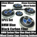 BMW Carbon Fiber Blue Black White Wheel Center Hubs Caps 68mm Steering Horn 45mm Emblems Roundels Badges 5Pcs