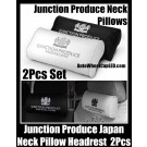 Junction Produce JP Black White Car Neck Pillows Cushions Headrests Leather Embroidery Japan 2Pcs Set