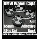 BMW Classic Black White 65mm Wheel Center Caps Emblems Badges Roundels Self Adhesive Back Stickers Aluminium Alloy