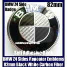 BMW Z4 Black White Carbon Fiber 82mm Sides Light Repeaters Emblem Roundel Badge Self Adhesive Back