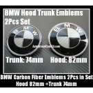 BMW 135i Black White Carbon Fiber 82mm Hood 74mm Trunk Emblems Bonnet Boot Roundels Badges 2Pcs 2008-2009