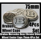 Brabus Mercedes Benz Chrome Silver Wheel Center Caps 75mm CLK S C Class C200 C180 E63 4Pcs Set