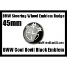 BMW Full Devil Black Steering Wheel Horn Emblem Roundel Badge 45mm