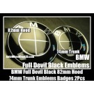 BMW Full Devil Black 82mm Hood 74mm Trunk Emblems Bonnet Boot Roundels Badges 2Pcs Set 2Pins