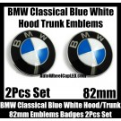 BMW Classical Blue White 2Pcs 82mm Hood Trunk Emblems Badge Bonnet Boot Aluminium Alloy Set 2Pins