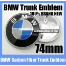 BMW Blue White Carbon Fiber Trunk Emblem 74mm Roundel Badge 2Pins