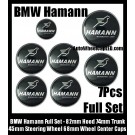 BMW Hamann 7Pcs Emblems 82mm Hood 74mm Trunk 68mm Wheel Center Caps 45mm Steering Horn Motorsport GMBH Bonnet Boot Roundels Badges Silver Bird Full Set