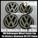 VW Volkswagen Wheel Center Cap Tin Stickers Aluminum 55mm DIE CUT Roundels 3D 4Pcs Set
