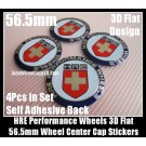 HRE Performance 56.5mm Wheels Center Cap Emblem 3D Flat Stickers Blue White Aluminum Alloy 4Pcs Set
