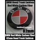 BMW Devil Red White Carbon Fiber Hood Trunk Emblem 82mm Roundel Badge Bonnet Boot