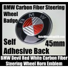 BMW Devil Red White Carbon Fiber Steering Wheel Horn Emblem Badge Roundel 45mm