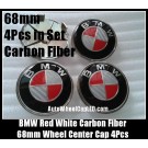 BMW Devil Red White Carbon Fiber Wheel Center Hub Caps Curve 68mm Metal Alloy 4 Pieces Set