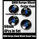 BMW Hartge Black Blue Stripes Wheel Center Hubs Caps 68mm 4Pcs Chrome Silver Roundels Badges Metal Alloy